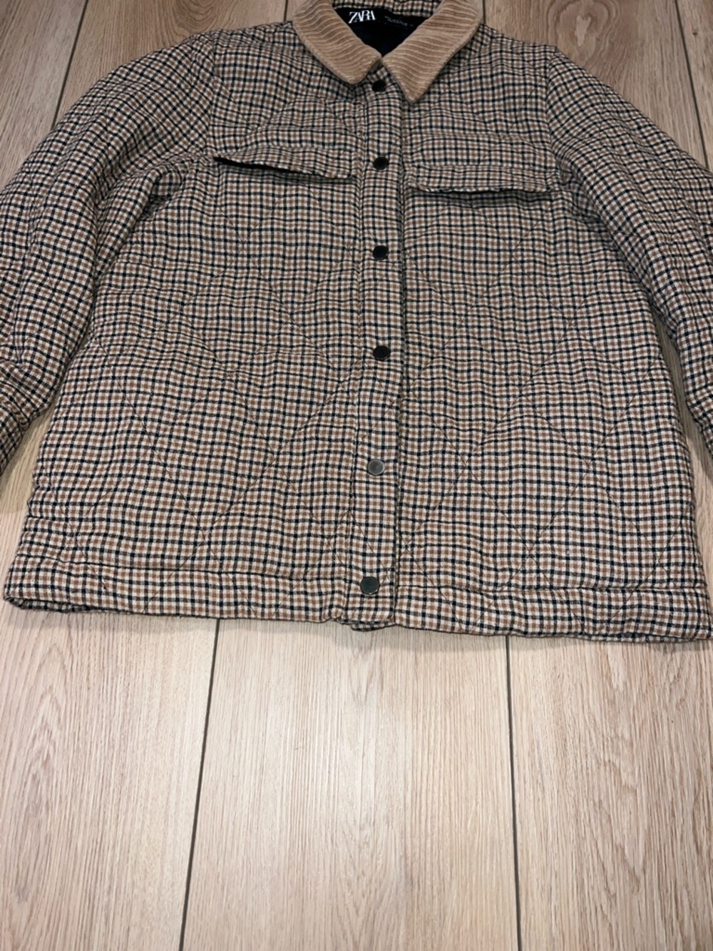 Zara Checked Shirt Jacket with Tan Corduroy Collar - Picture 5 of 16